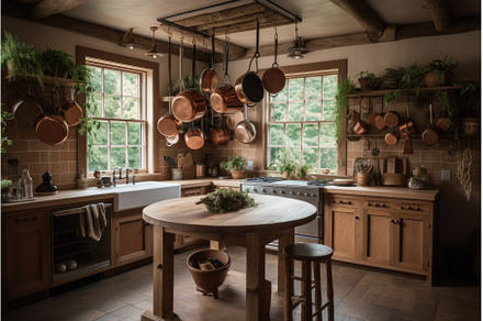 Rustic kitchen wooden. Generate Ai, an Architecture Photo by Ylivdesign