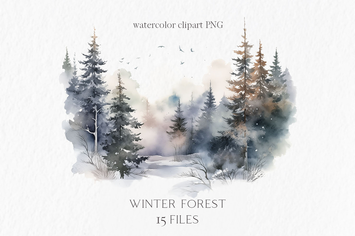 Watercolor forest clipart PNG, an Object Graphic by MyLittleMeow (Photo 1 of 8)