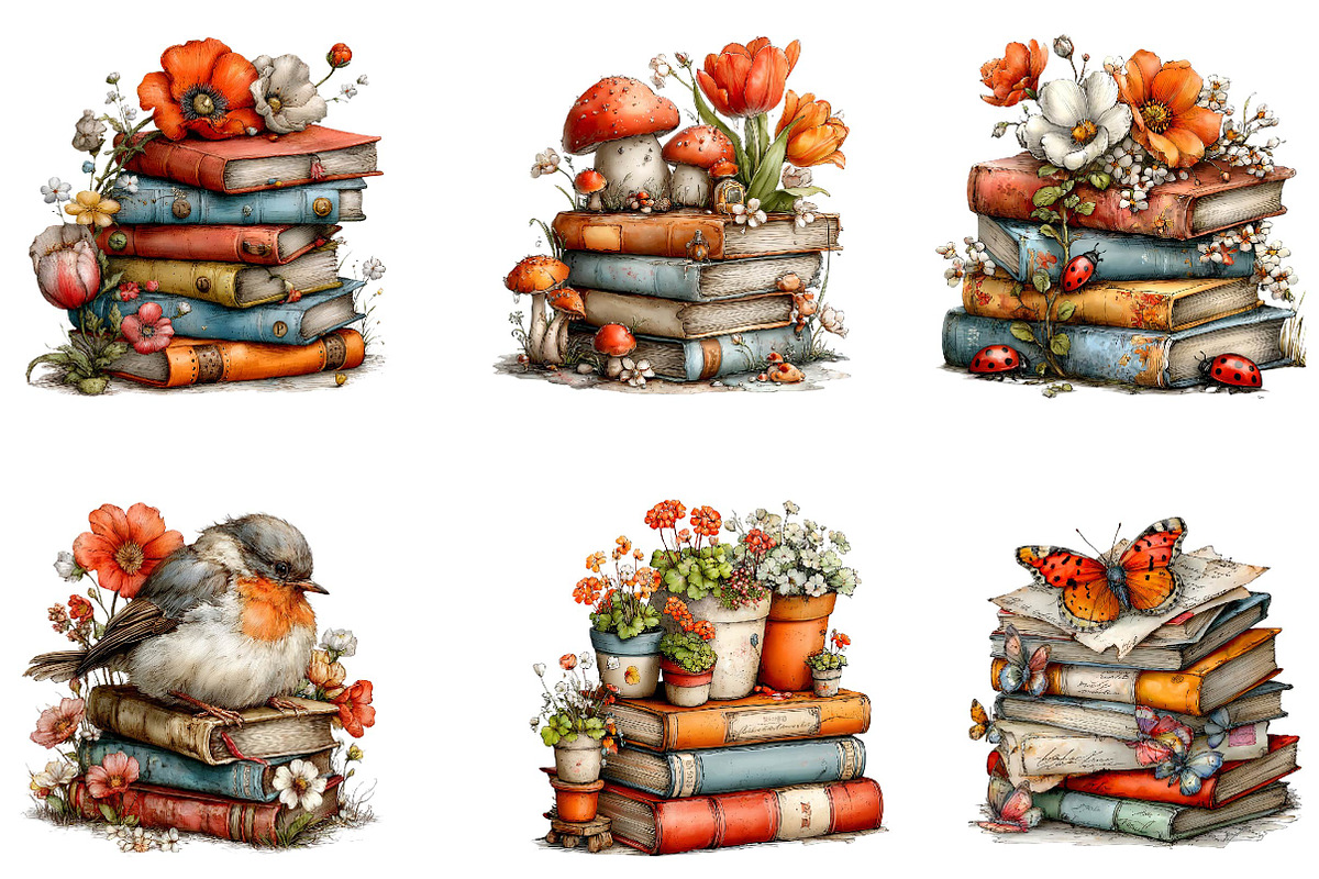 Whimsical Spring Books Stack Clipart, an Illustration by CreationArt (Photo 5 of 7)