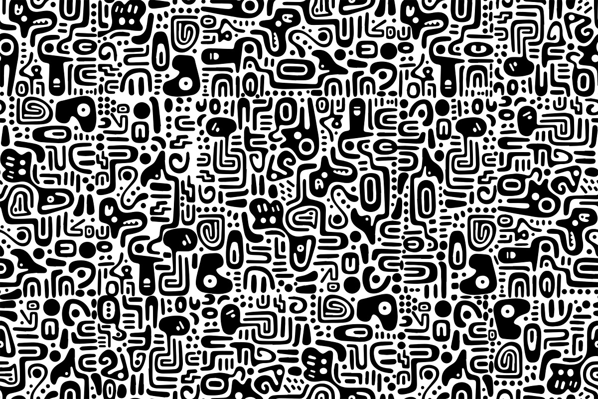 white black doodle, a Pattern Graphic by AAN Seamless Shop