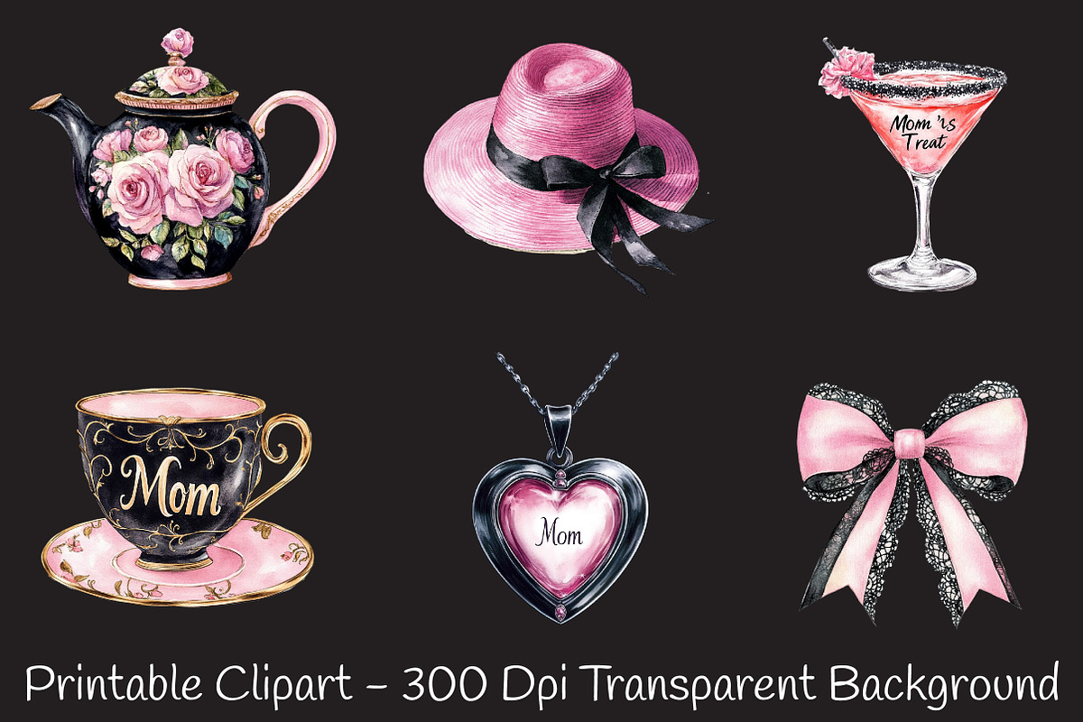 Black and Pink Mother's Day Clipart, a Seasonal Illustration by RobertsArt (Photo 5 of 7)