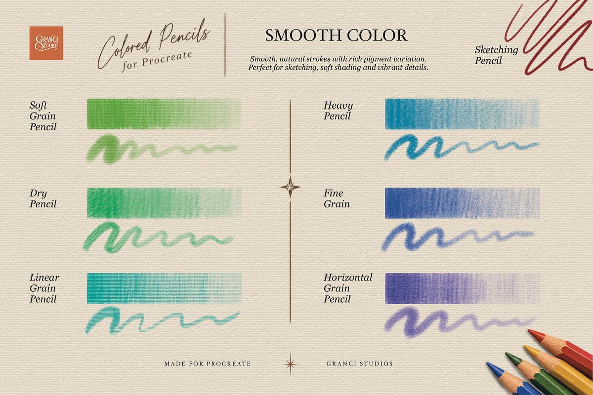 Colored Pencils Procreate Brushes, a Brush Add-On by GRANCI STUDIOS (Photo 3 of 6)