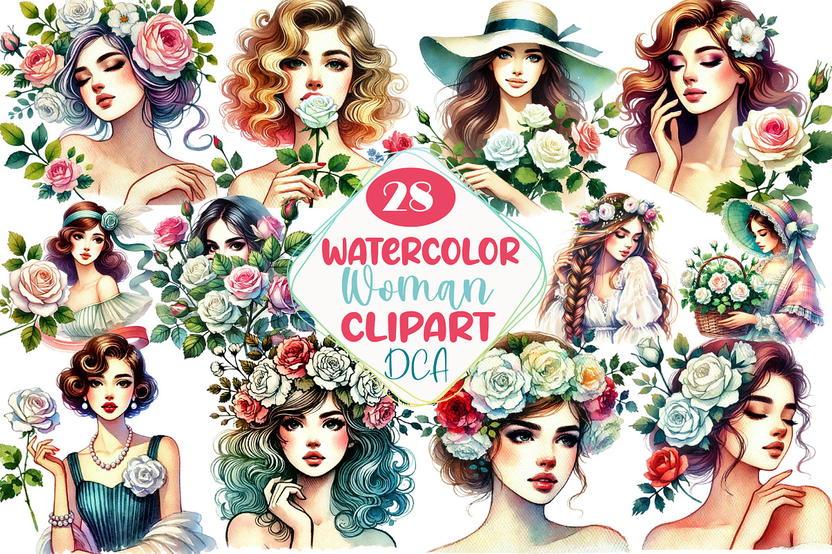 Spring White Roses and Woman Clipart, an Illustration by DreamCafeArt (Photo 1 of 6)