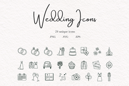 Wedding Icons, Hand Drawn Clipart SV