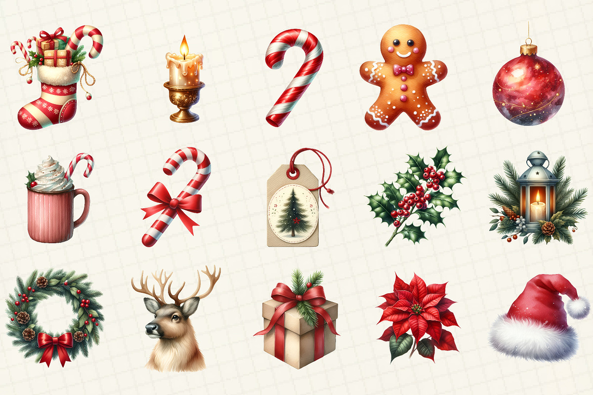 Watercolor  Christmas  Clipart, an Illustration by DreamCafeArt (Photo 2 of 8)