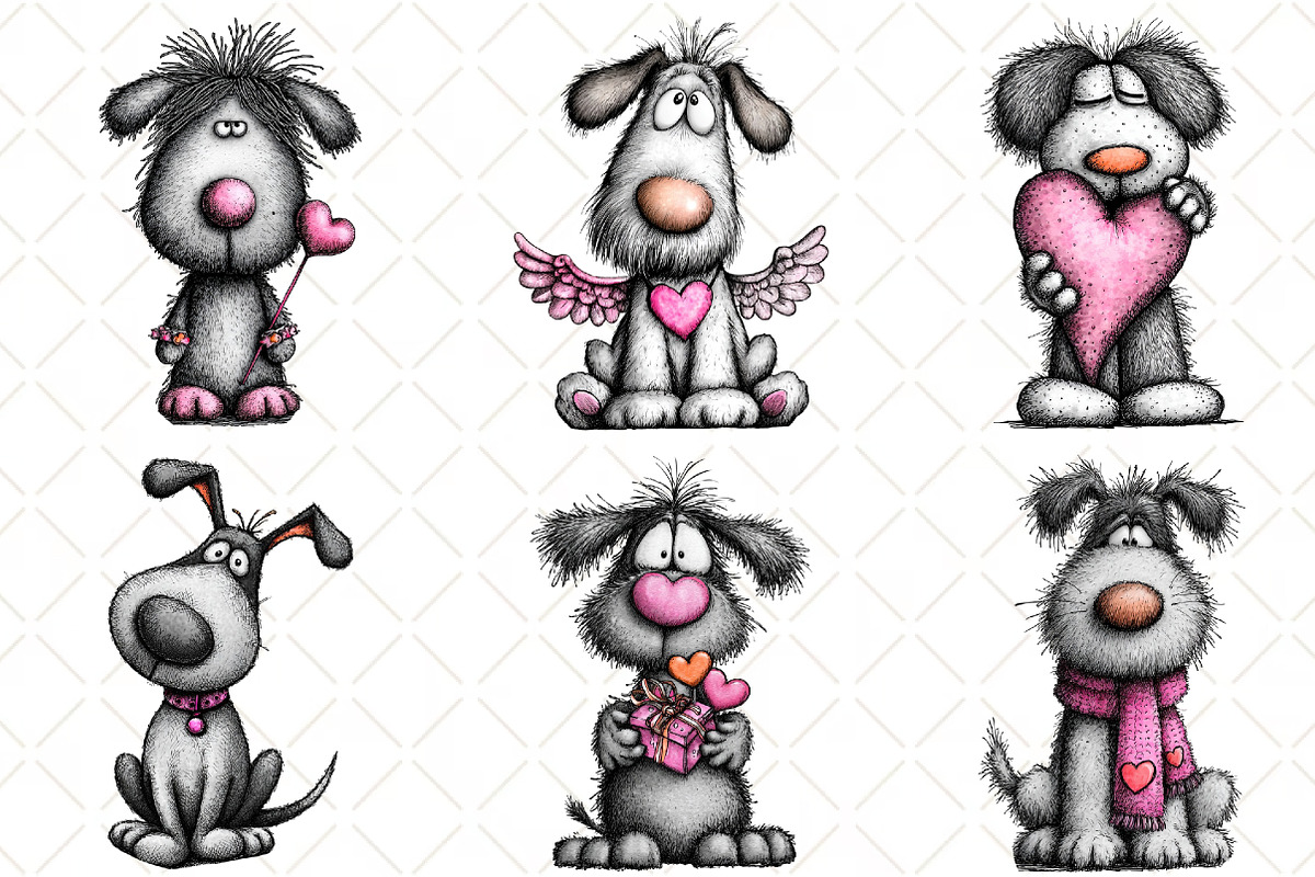 Whimsical Valentine Dog Clipart PNG, an Illustration by Black Bird Studio (Photo 3 of 6)