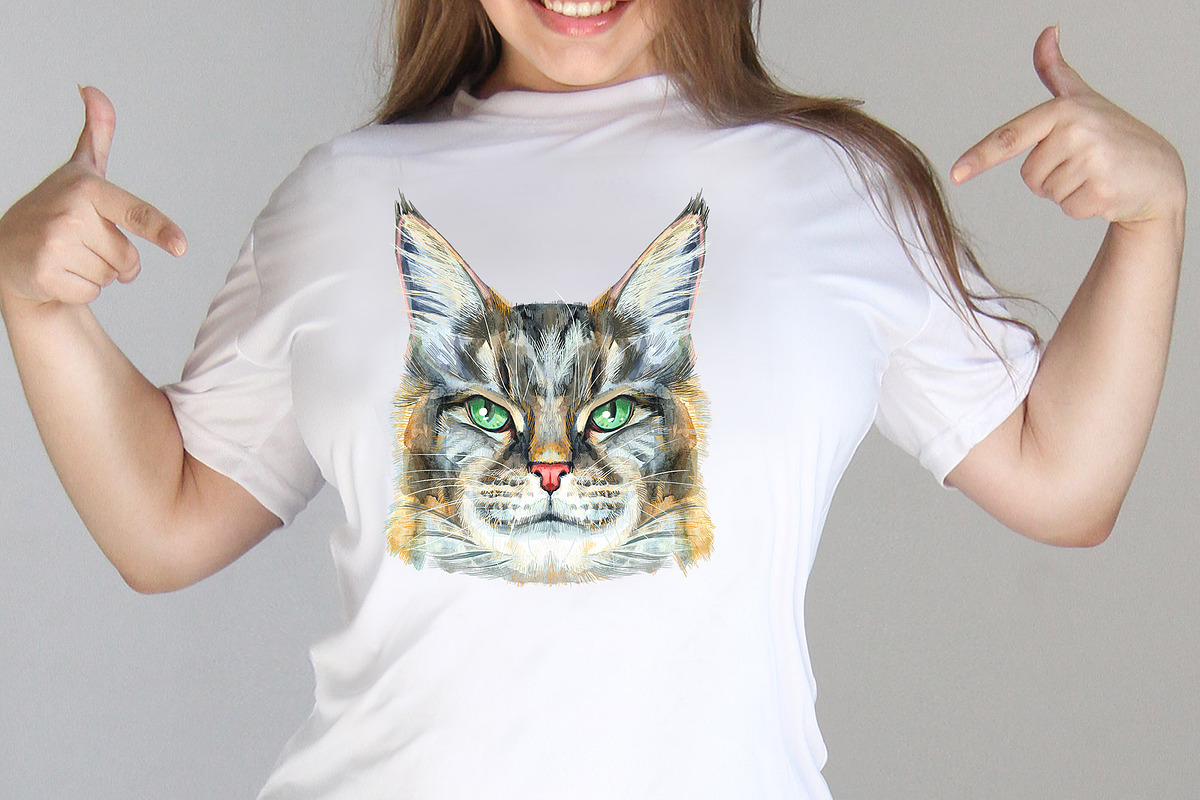 Portraits of Maine Coon cat, an Animal Illustration by Watercolor fantasy (Photo 3 of 6)