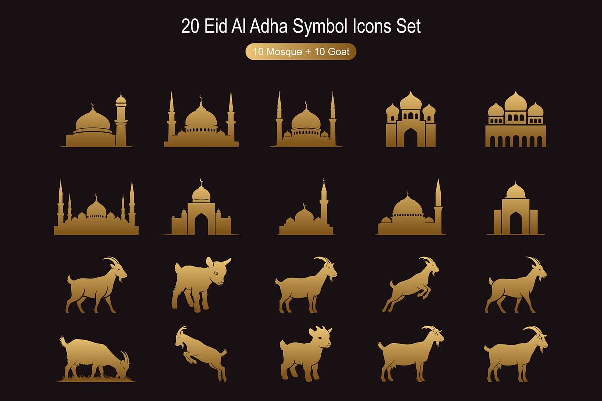 Mosque & Goat Islamic Vector Icons, a Solid Icon by zahidhossainalif (Photo 1 of 2)