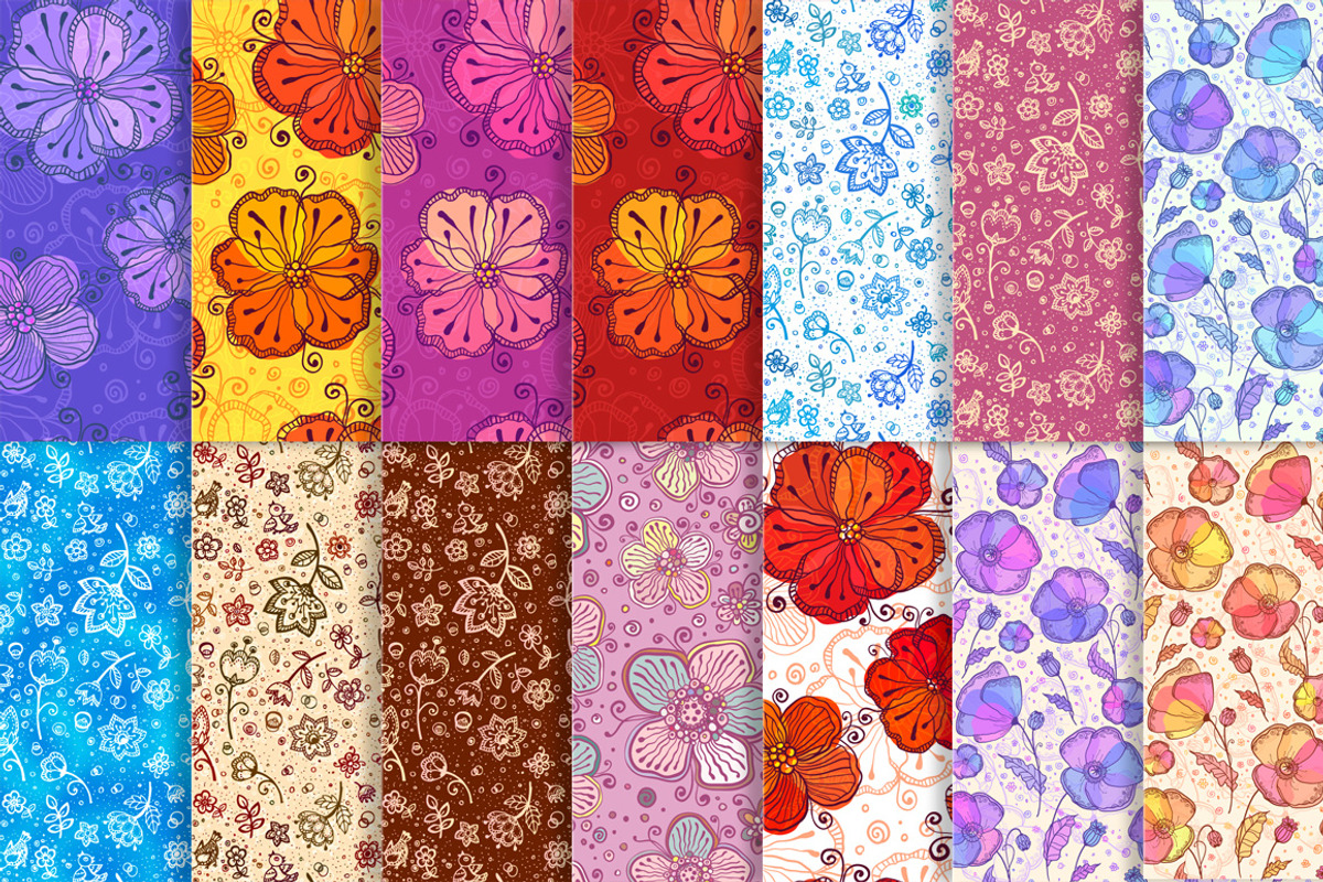 15 vector floral seamless patterns preview 3