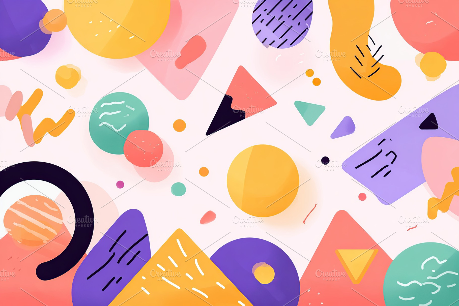 Vibrant geometric pattern featuring diverse shapes and colors on a light backgr, a Background Photo by AlyaAnd