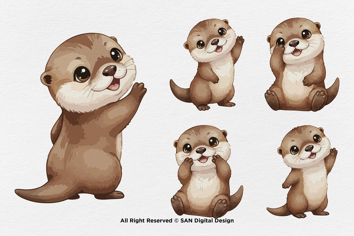 15 Bundle Watercolor Otter Cute, an Animal Illustration by Morspective (Photo 6 of 8)