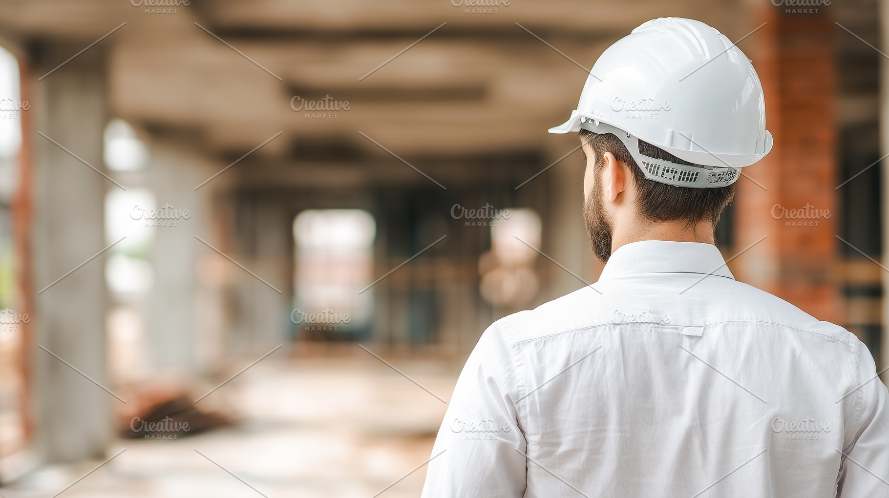 Rear view on engineer in helmet, an Industrial Photo by MistyDay