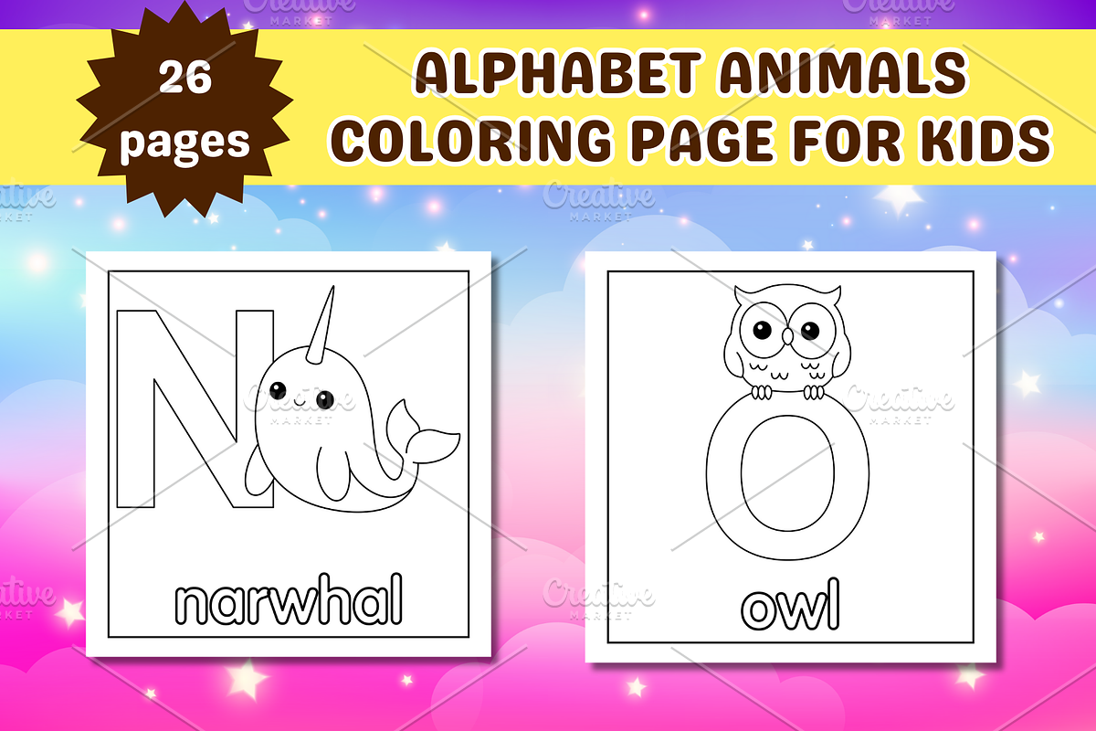 Cute Alphabet Animals Coloring Page, an Education Illustration by Salaly (Photo 6 of 12)