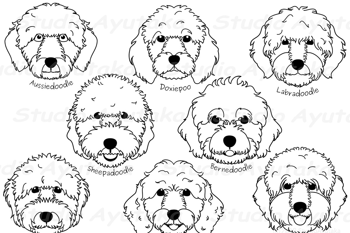 8 doodle dog heads line arts, a Graphic by dogsinarow (Photo 2 of 2)