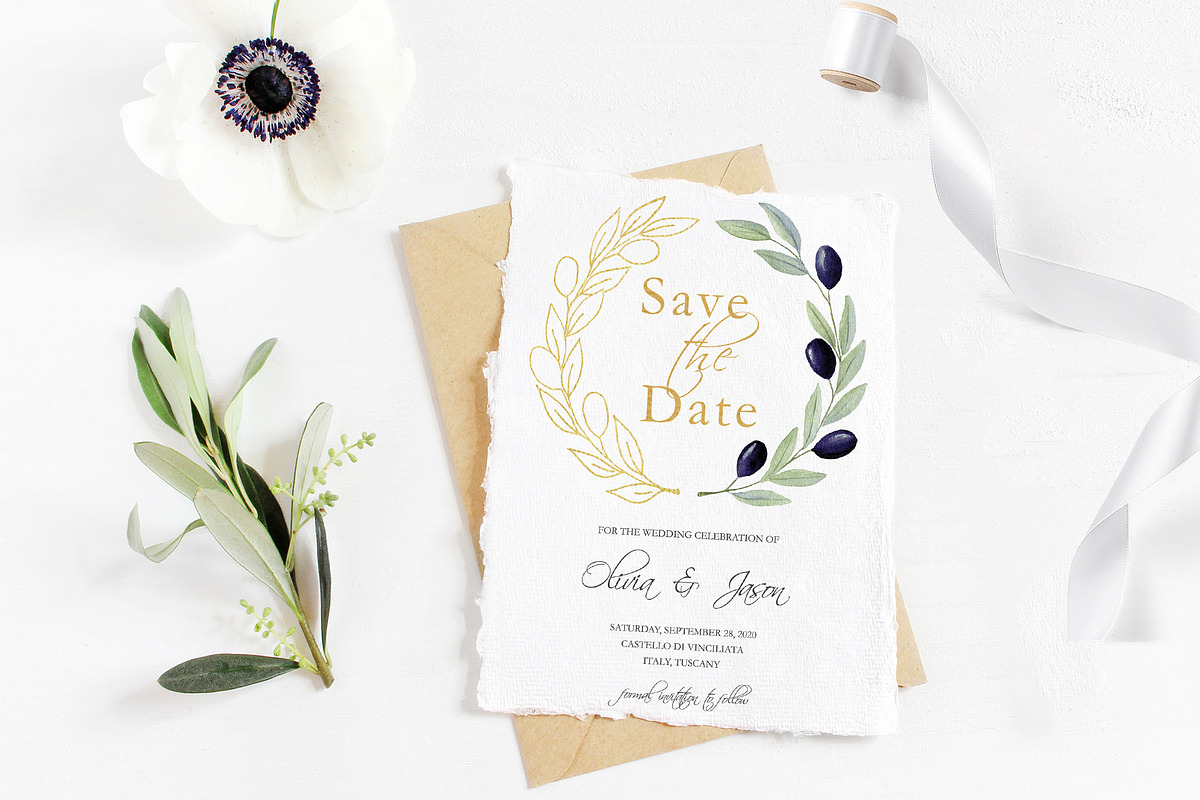 Greenery Wedding Invitation Suite, an Invitation Template by SunRayArtDesigns (Photo 4 of 14)