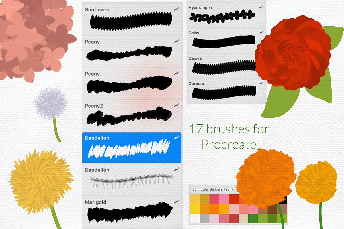 Flower power Procreate brushes set, a Brush Add-On by Let's Art (Photo 6 of 6)