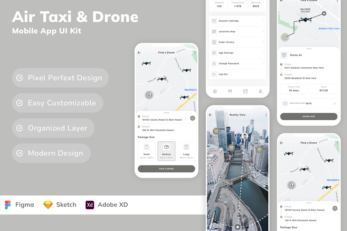 Air Taxi & Drone Mobile App UI Kit, an UI Kit Template by Betush