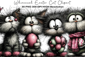 Whimsical Easter Cat Clipart, an Illustration by Black Bird Studio