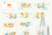 Airplanes kids watercolor clip art, an Illustration by Fedulova Art (Thumbnail 6 of 14)