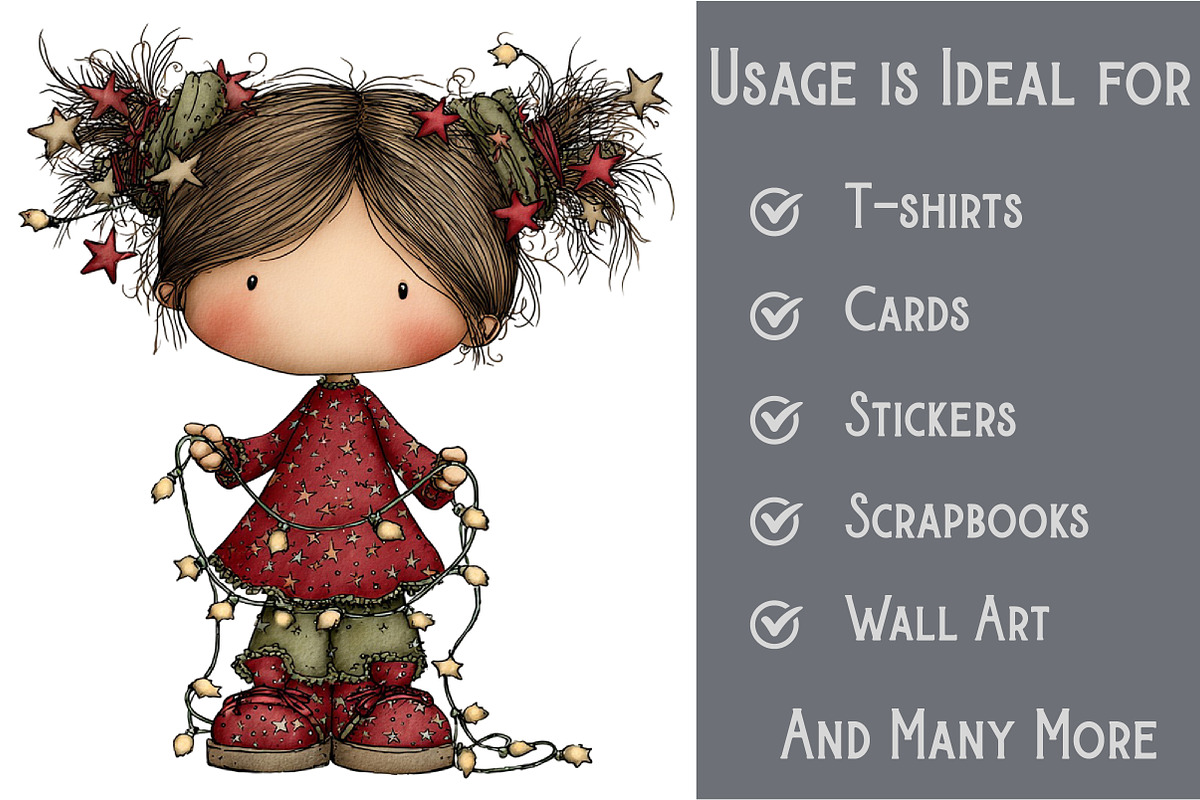 Whimsical Christmas Girl Clipart, an Illustration by Pixels.Craft (Photo 3 of 6)