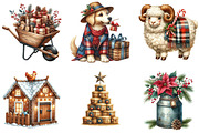 Cozy Farm Christmas Watercolor, an Illustration by DreamArtGraphic (Thumbnail 2 of 6)