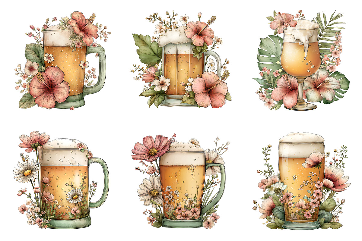 Watercolor Summer Beer Clipart, an Illustration by SinaCreation (Photo 2 of 9)