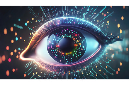 A close-up of a digital eye with