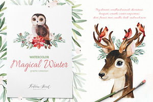 Magical Winter.Watercolor collection