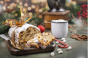 Christmas Stollen on wooden board
