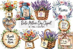 Rustic Mothers Day Clipart, an Illustration by DreamArtGraphic