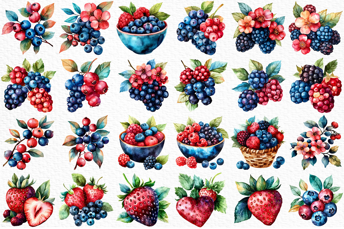 Watercolor Berries Clipart, an Illustration by Craft Nest (Photo 6 of 12)