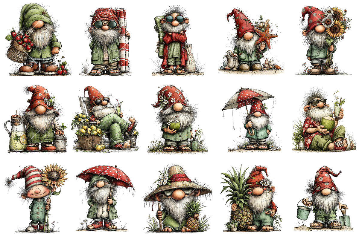 Whimsical Summer Gnome Clipart, an Illustration by OK Design (Photo 3 of 6)