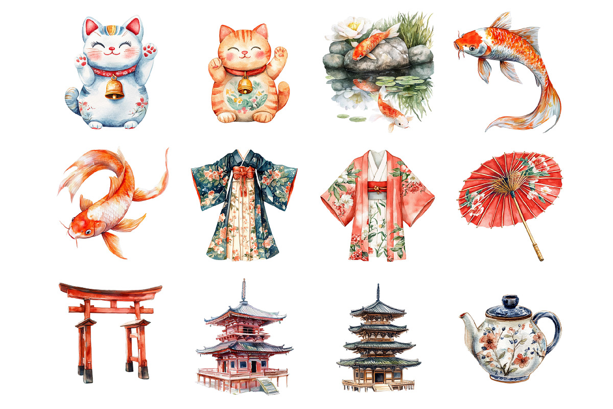 Watercolor Japan Clipart, an Illustration by Design Market (Photo 3 of 4)