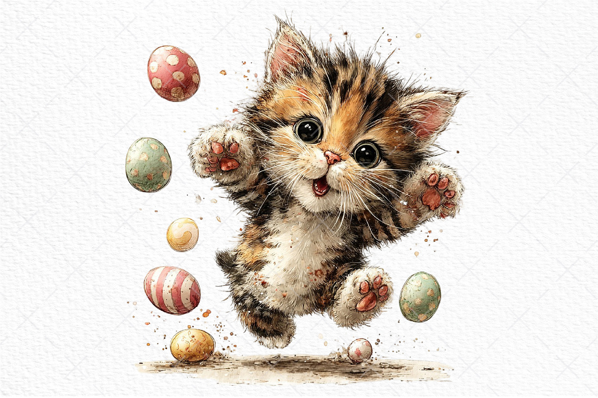 Whimsical Easter Kitten Clipart, an Illustration by Craft Nest (Photo 10 of 11)