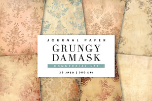 Vintage Grungy Damask Digital Paper, a Background Graphic by BusyDaydesign
