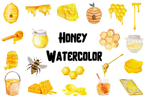 Watercolor Honey, Bee Clipart