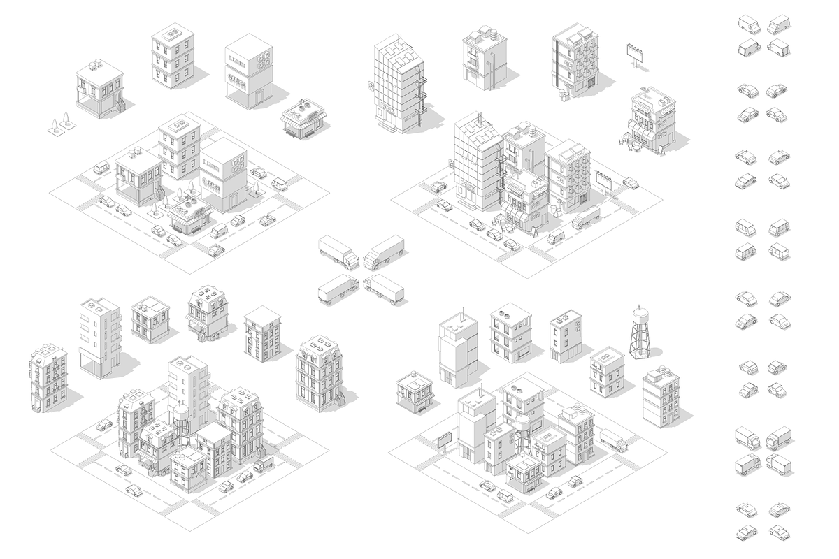 Isometric City Quarter, Vector Set, a Transportation Illustration by Ilia Design (Photo 4 of 7)