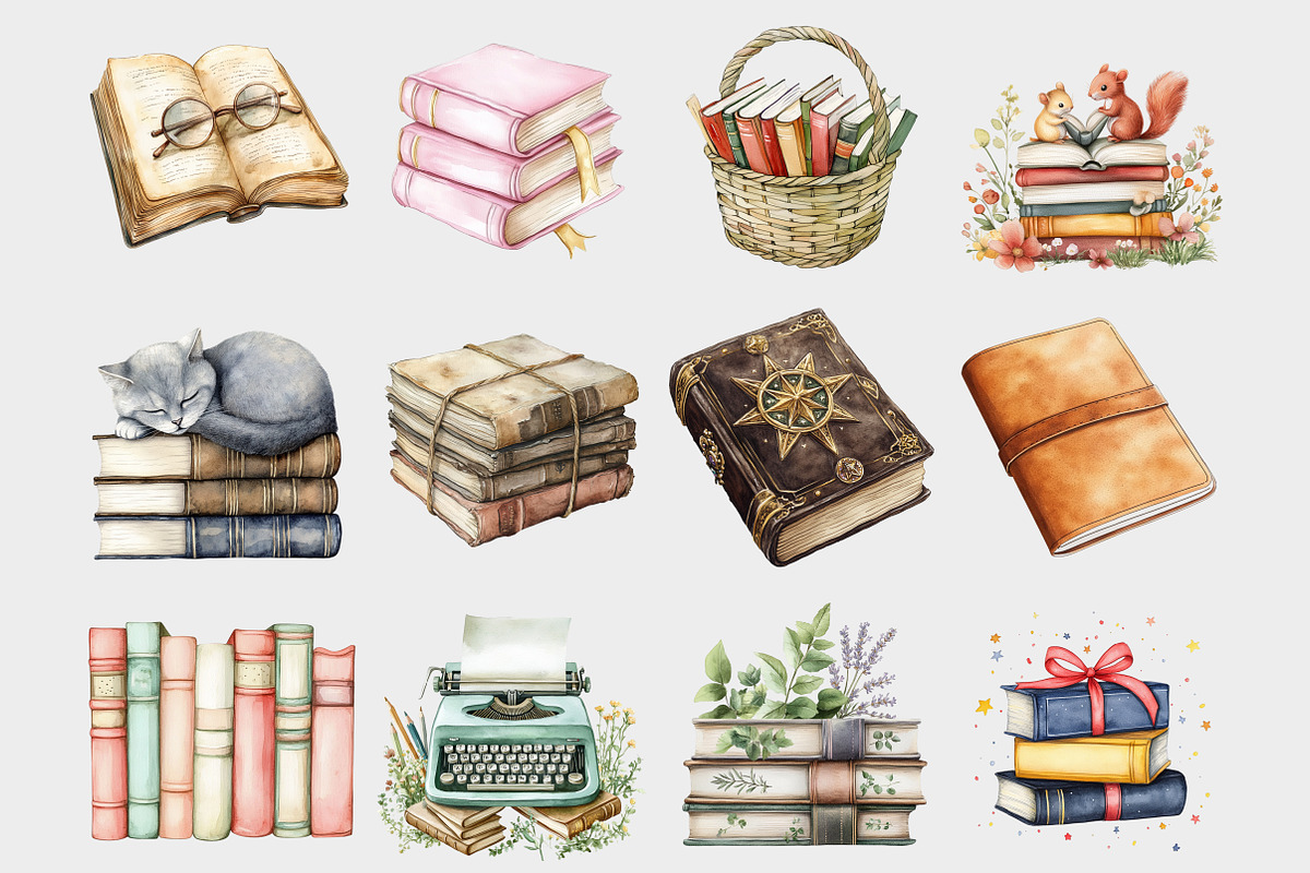 Watercolor Books Clipart, a Seasonal Illustration by Design Market (Photo 3 of 4)