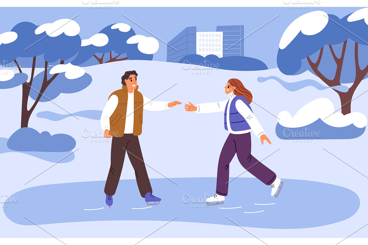 Man and woman are ice skating at, an Illustration by Vectorbuum