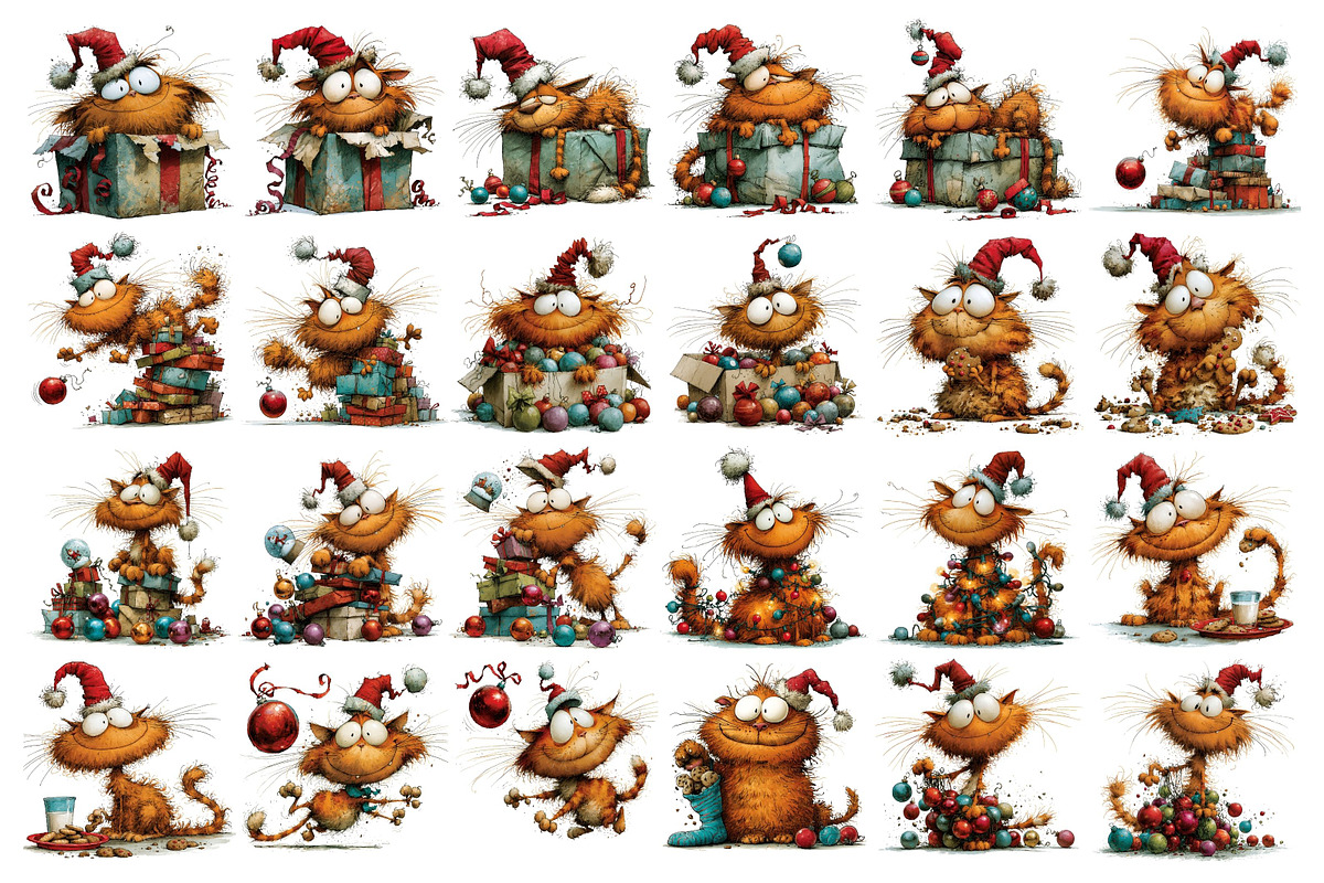 Quirky Christmas Cat Clipart, a Seasonal Illustration by Nicolle's Colorful Art (Photo 2 of 5)