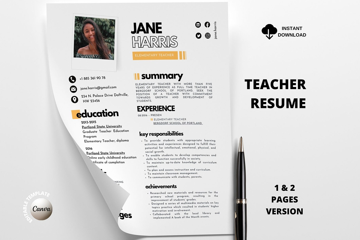 Elementary Teacher Resume Template, a Resume Template by MediaKitTemplates (Photo 2 of 9)