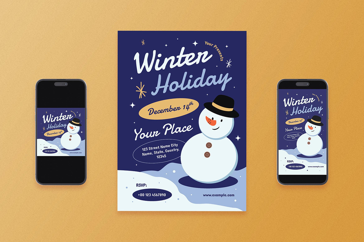 Blue Flat Winter Holiday Flyer Set, a Flyer Template by Aiyari Graphic (Photo 1 of 3)