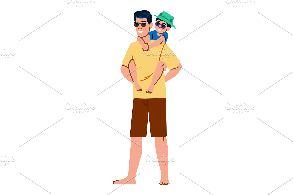 Father giving piggyback ride to his, a Person Illustration by pikepicture