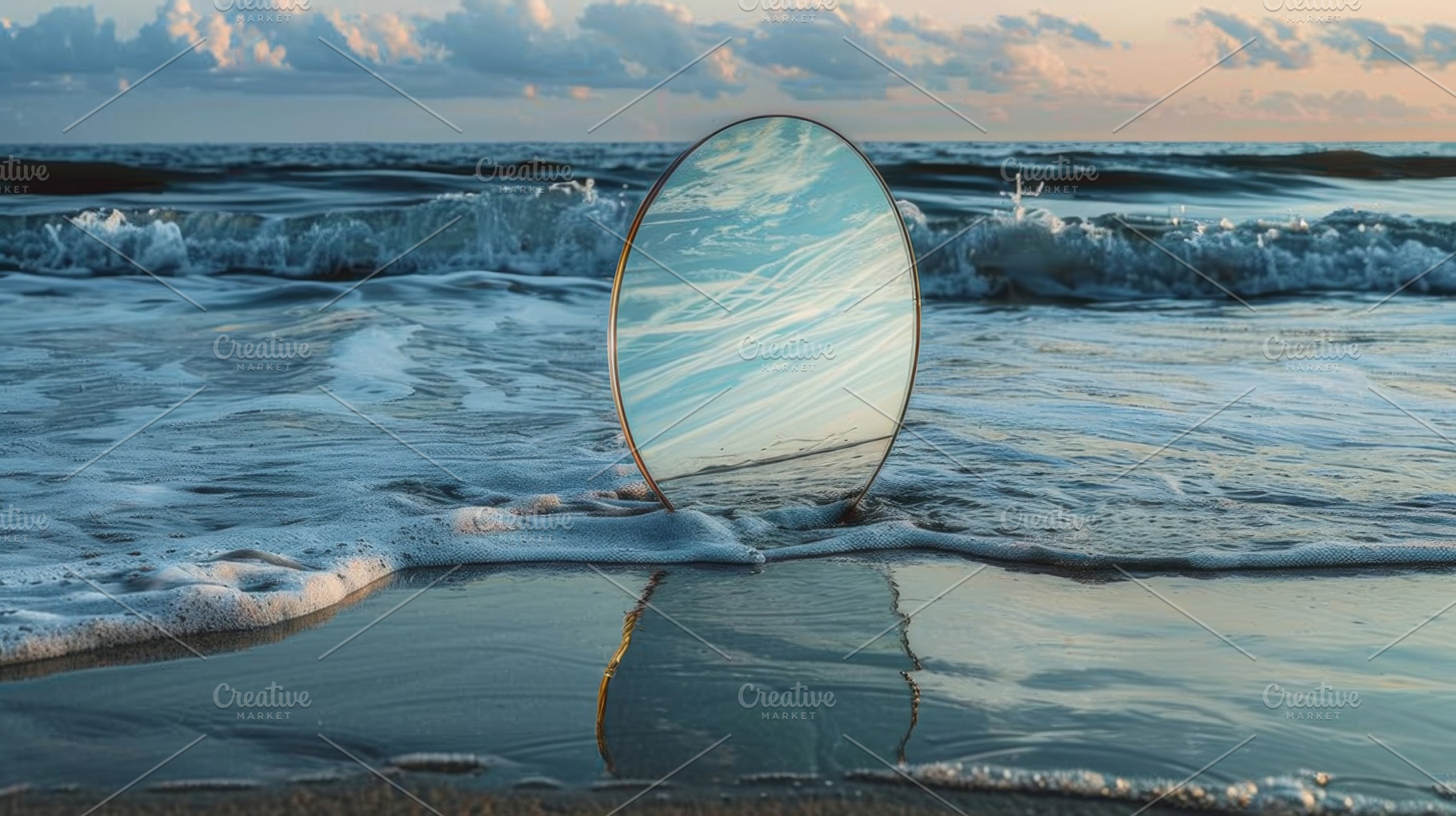 Round mirror in the sea, a Nature Photo by Handmadefont