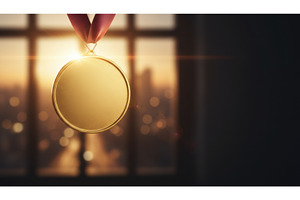 Shiny gold circular medal suspended, a Sports & Recreation Photo by Igor Tichonow