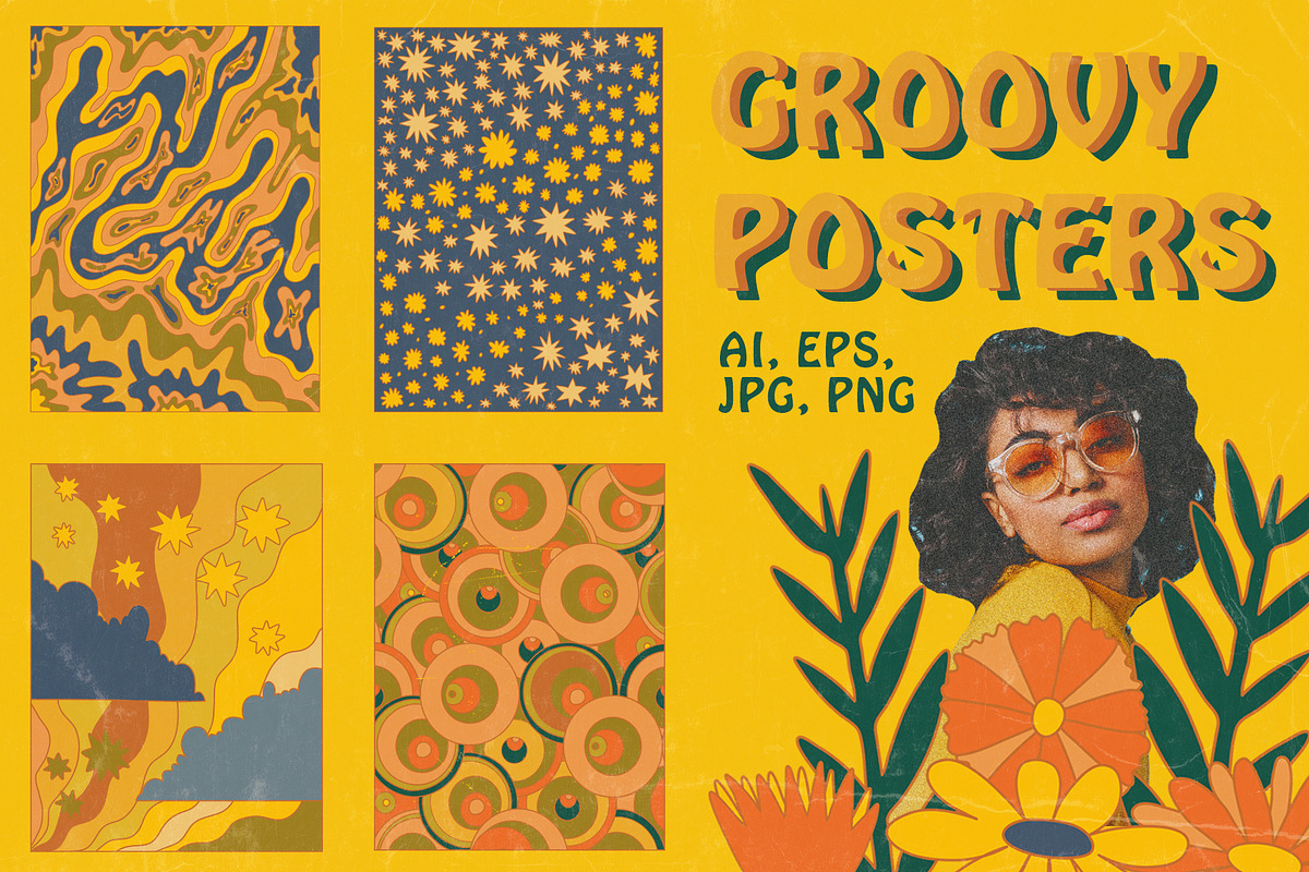 70s vector groovy boho posters, a Texture Illustration by okchizh (Photo 1 of 6)