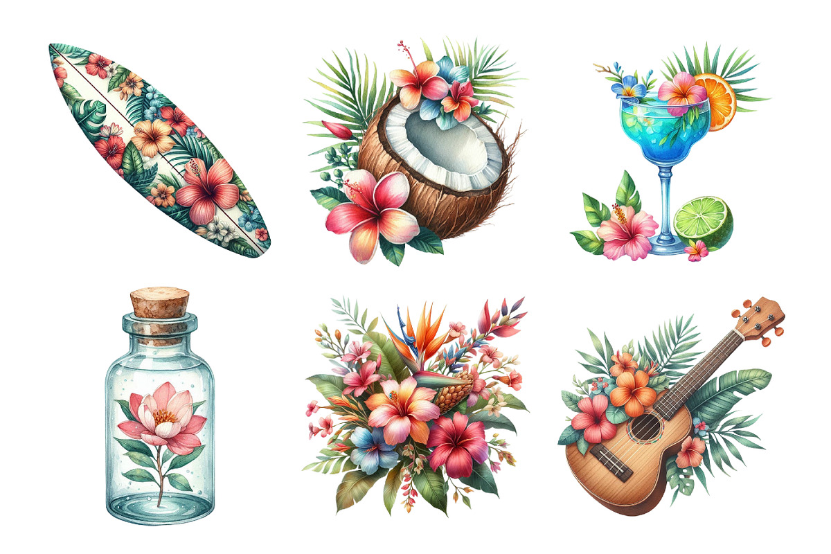 Watercolor Tropical Flower Bundle, an Illustration by Daily.Designs (Photo 3 of 5)