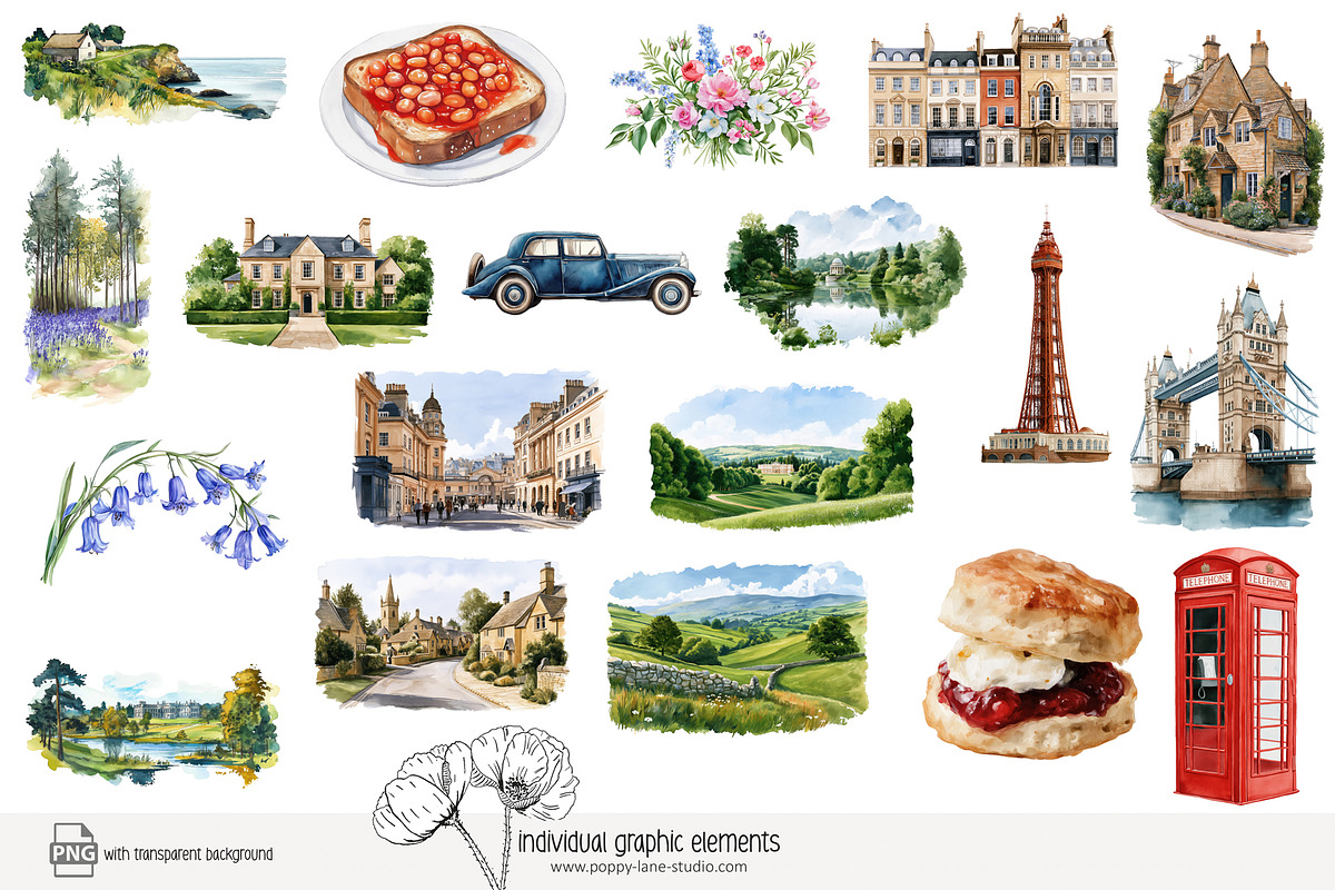 100 watercolour England clip art, a Person Illustration by Poppy Lane Studio (Photo 2 of 10)