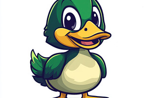 Adorable Green Duckling Cartoon Char, an Animal Photo by Pixeness Studio