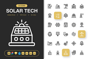 Solar Technology Icons, an Outline Icon by Spacepixel Creative